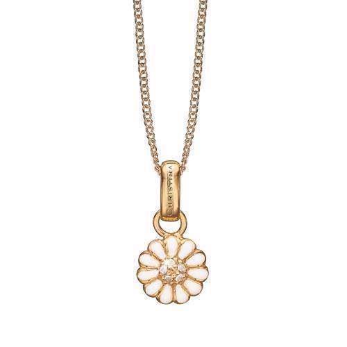 Image of Christina Collect forgyldt sterling sølv 8 mm marguerite med hvid emalje og 8 hvide topaz, model 680-G28-55